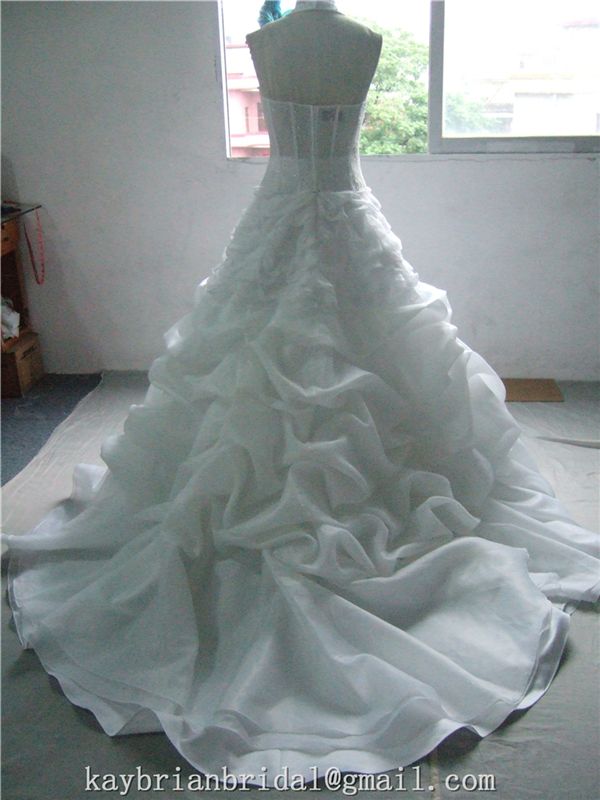 Lace bone bodice corset halter neck oganza wedding dress bridal gown wholesale factory in China