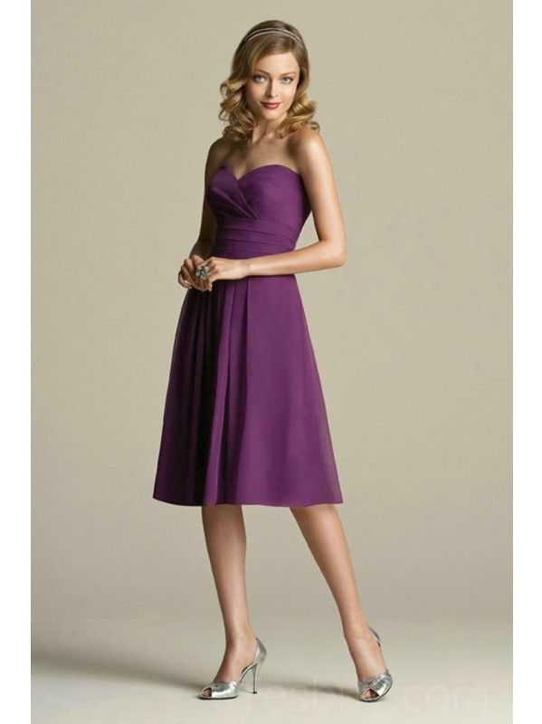 Sweetheart tea length affordable chiffon bridesmaid dress wholesale