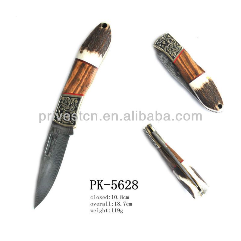  new fashion damascus folding knife with ox horn handle