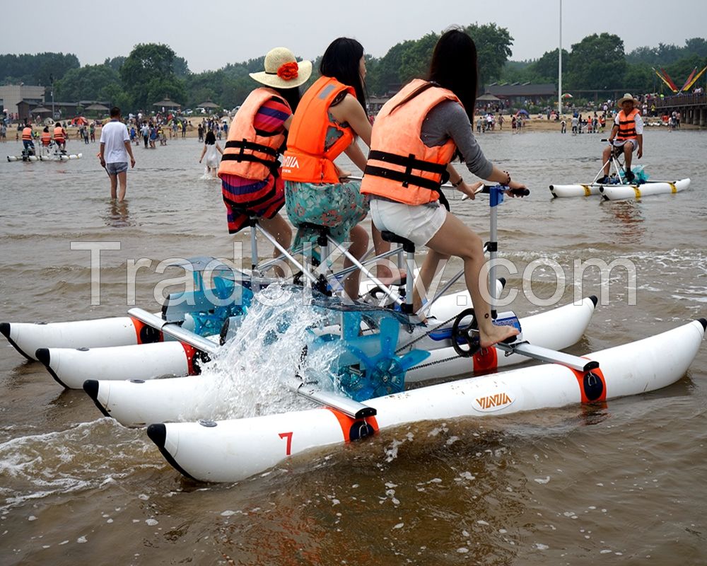 inflatable PVC Pontoons Pedal Boats Three Rider Water Bikes Water Tricycle for sale