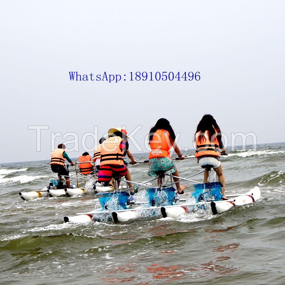 inflatable PVC Pontoons Aluminum Frame Pedal Boats Three Rider Water Bikes Water Tricycle for sale