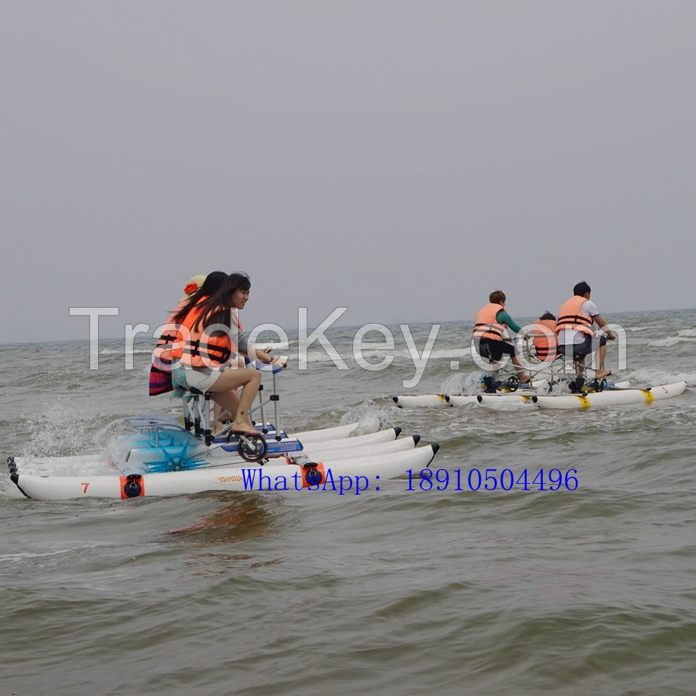 inflatable PVC Pontoons Aluminum Frame Pedal Boats Three Rider Water Bikes Water Tricycle for sale