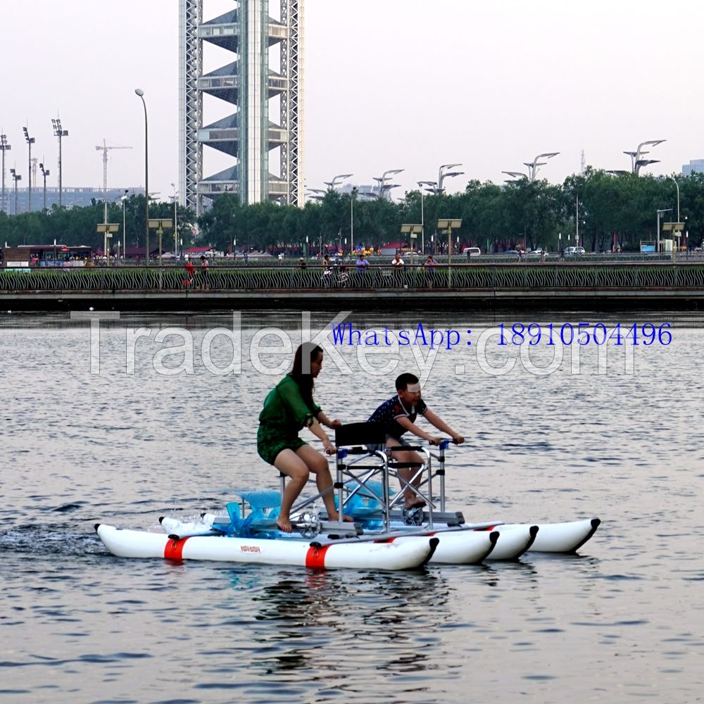 factory supply inflatable PVC Pontoons Swan Pedal Boats Three men Water Bikes Water Tricycle for sale