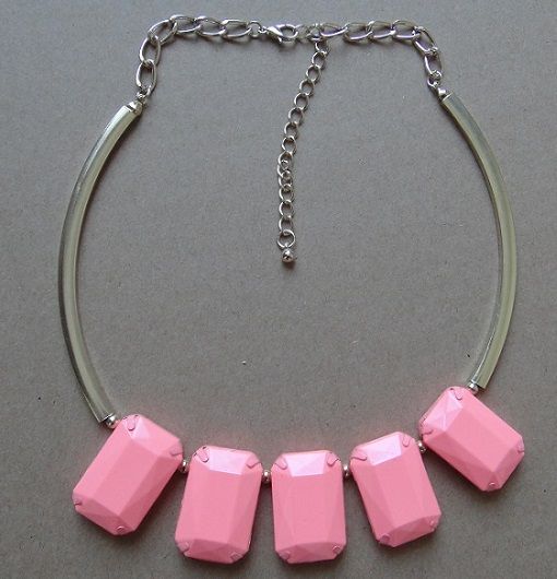 necklace with brass tube and square acrylic beads