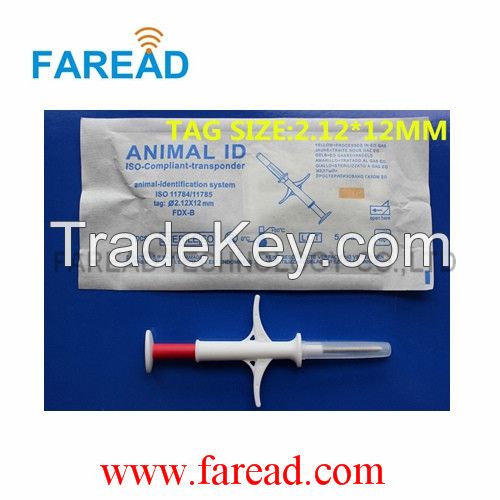 Animal Microchip Syringe 2.12x12mm Glass Tag ISO11784/785 Fdx-B for Livestock Identification