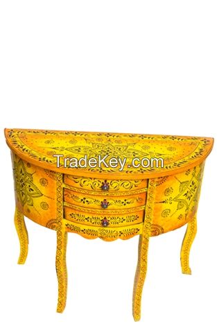 WOODEN PAINTED CONSOLE TABLE HALF  MOON  YELLOW