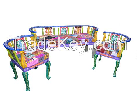 wooden painted sofa  set of 3