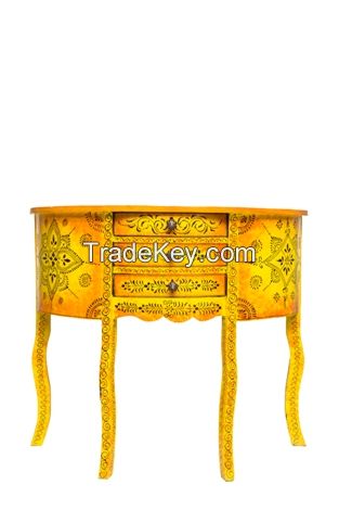 WOODEN PAINTED CONSOLE TABLE HALF  MOON  YELLOW