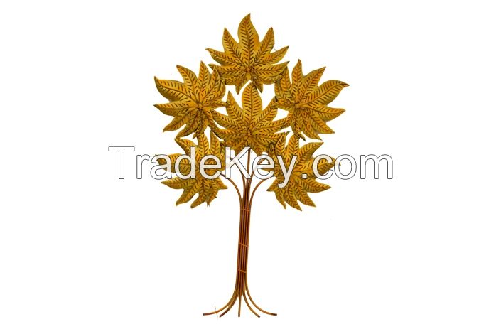 Iron golden leaf tree wall decor with led light