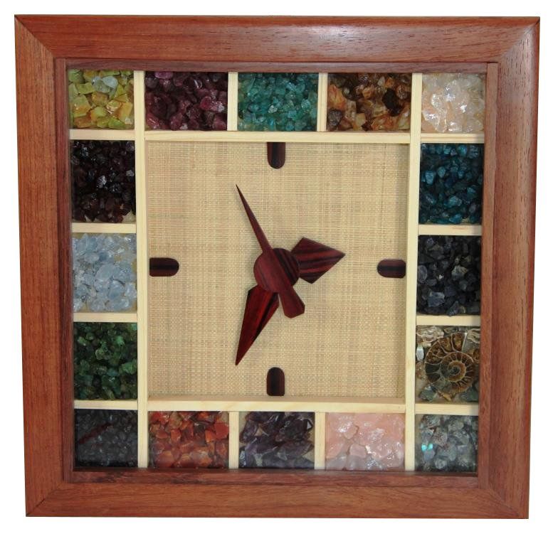 Brown Palissander Clock Stones Square 32 cm