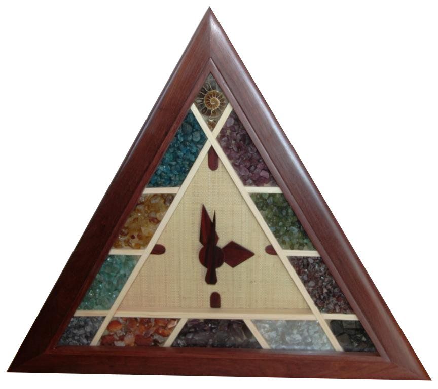 Red Palissander Clock Stones Triangle 46 cm