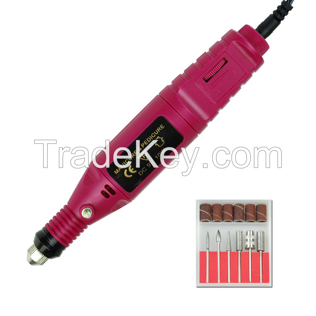 Mini Pen Shape Electric Nail Drill Art Manicure File Tool 6 Bit Acrylic Kit