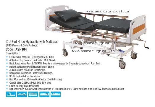 ICU Bed Hi-Lo Hydraulic with Mattress (ABS Panels & Side Railings)