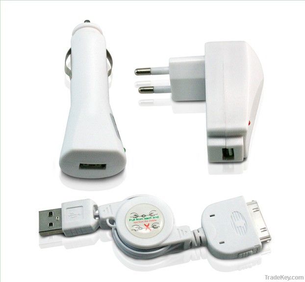 SELL WELL For iPhone 5 4s 3in1 Charger kits UK/Eu/US plug Charger