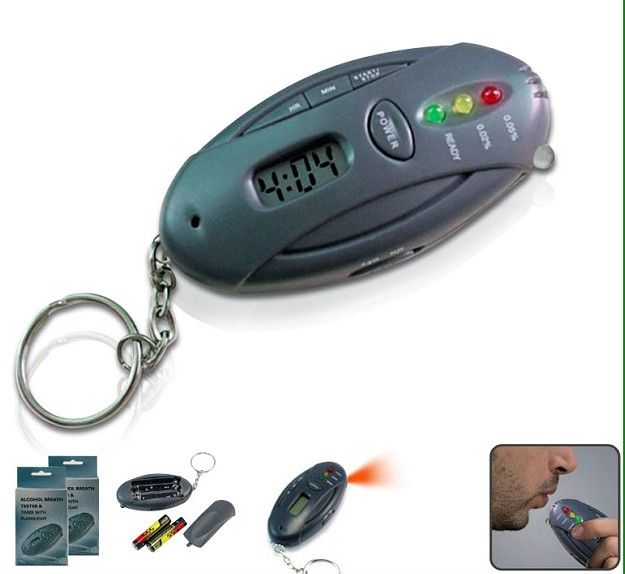 LED flashlight digital timer keychain breathalyzer alcohol tester