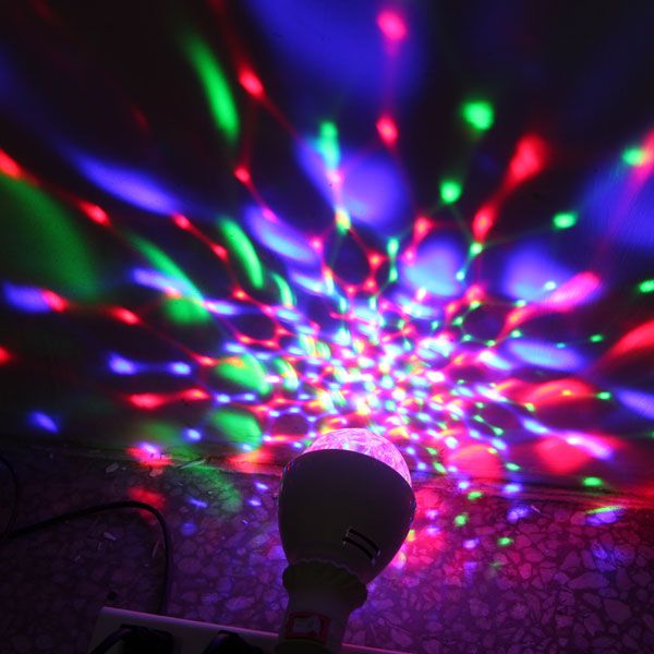 E27 RGB LED Mini Party Light Colorful Rotating Lamp-White+Crystal
