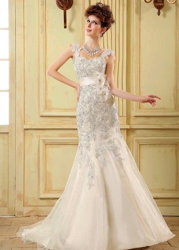 strap lace deluxe embroidery wedding dress 