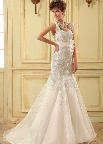 strap lace deluxe embroidery wedding dress 