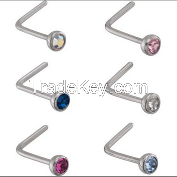 Surgical Steel with Crystal Nose Stud