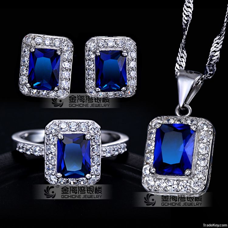 Fashion Emerald Cut Tanzanite Stone CZ Jewelry Set