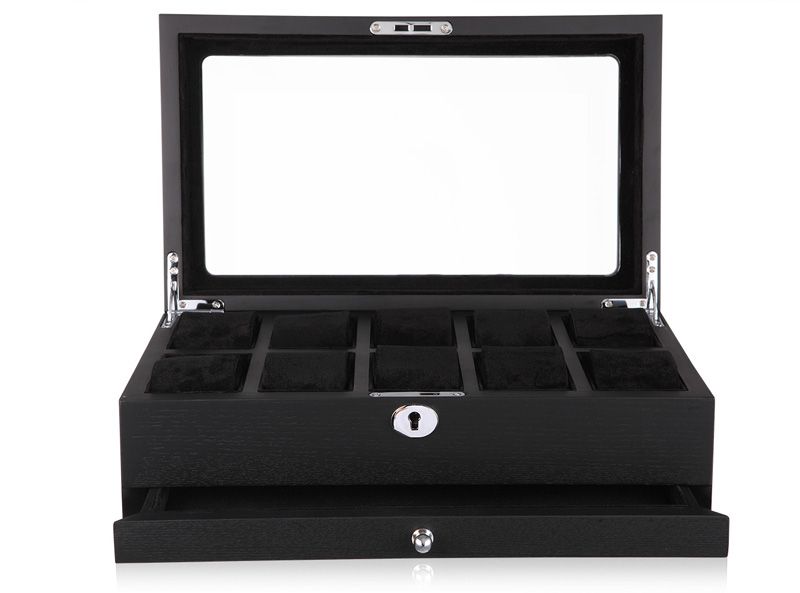 High quality 10 grid wood watch box Watch display show case with coded lock Big watch suitable top visiable Craftwork