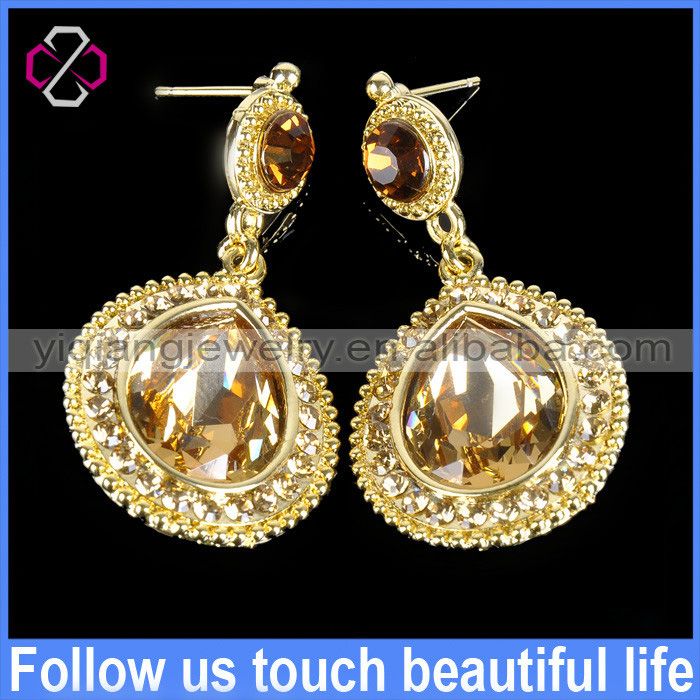 2014 Wholesale Fashion Imitation Jewellery Crystal & Rhinestone Dubai Gold Earring