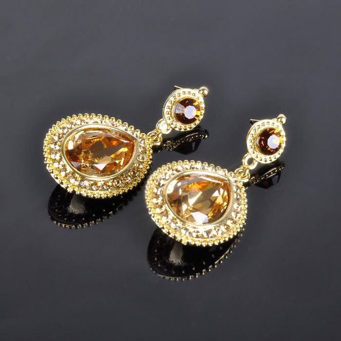 2014 Wholesale Fashion Imitation Jewellery Crystal & Rhinestone Dubai Gold Earring