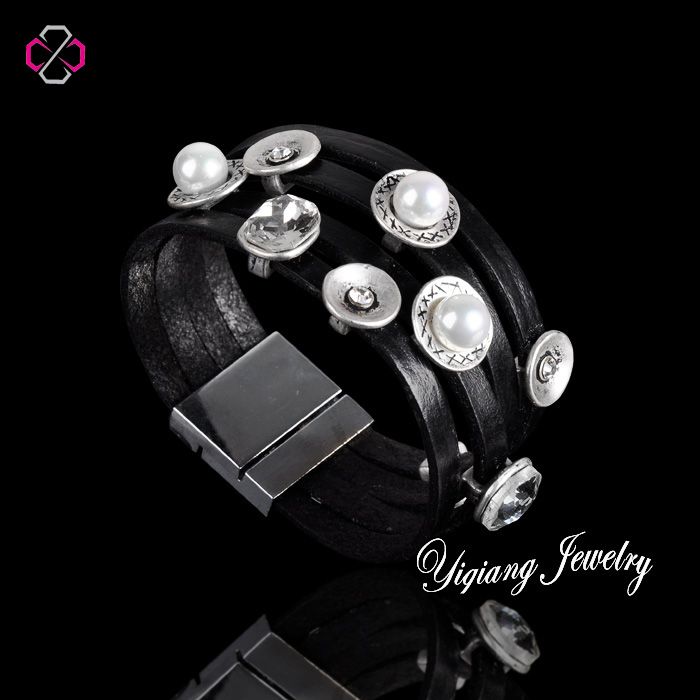 2014 New Design Pearl & Crystal Leather Bracelet For Women