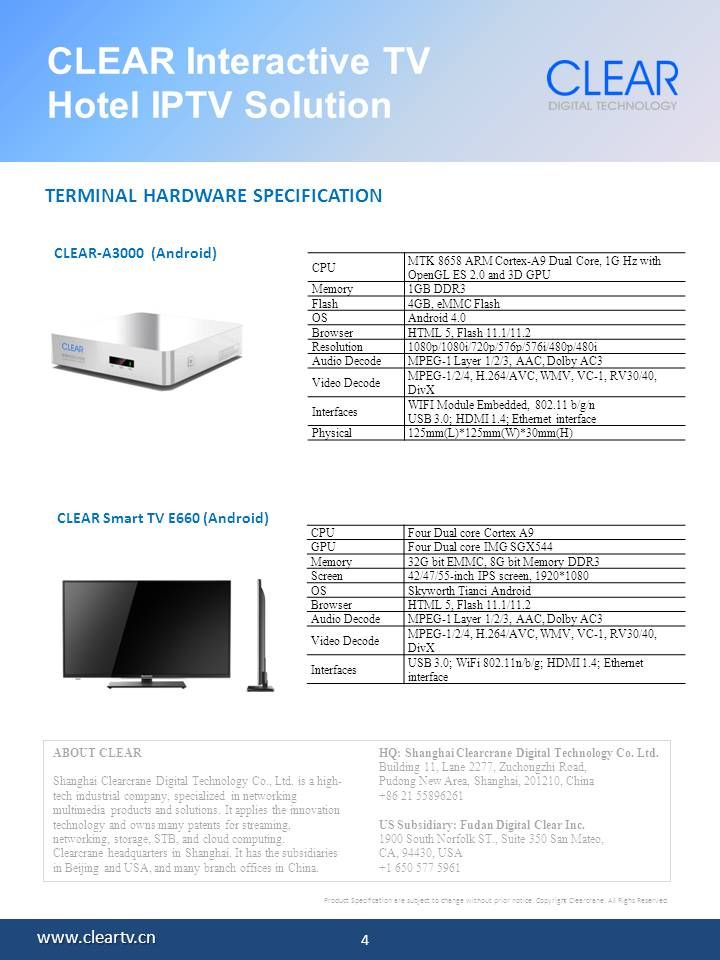 CLEAR Interactive TV Hotel IPTV Solution