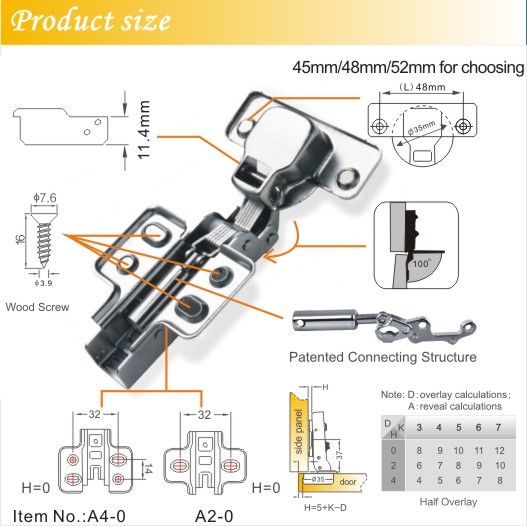 Inseparable hydraulic kitchen cabinet hinge (half overlay)