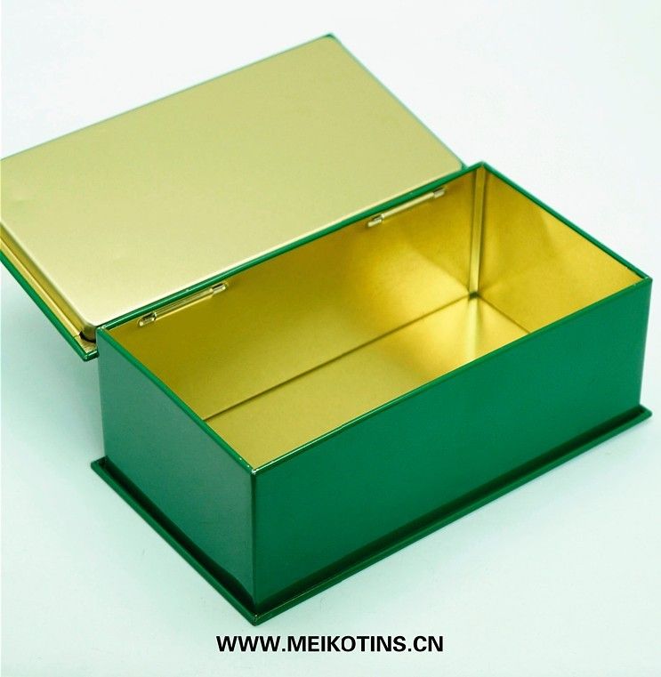 rectangular tin box with gold varnish for chocolate