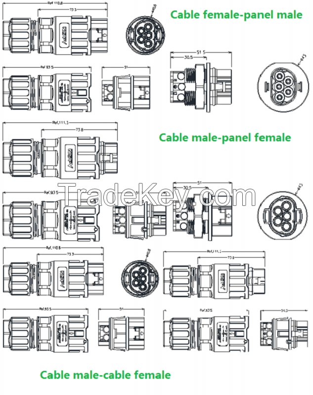 Solar AC 5C Connector Rated Current Max.40A(6sqmm) IP67 Waterproof For Solar Inverter