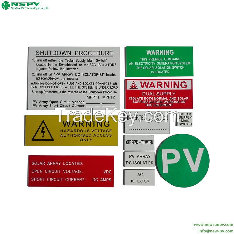 Engraved Solar Warning Label ABS Adhesive Label Shutdown Procedure Sticker