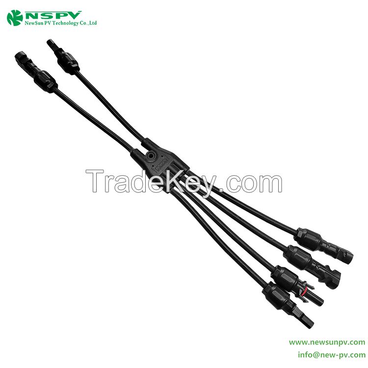 4-in-2 H type Solar Y Parallel Harness IP68 Solar Connectors With Customized PV Cables