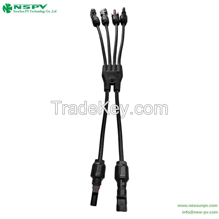 4-in-2 H type Solar y parallel harness IP68 solar connectors with customized PV cables