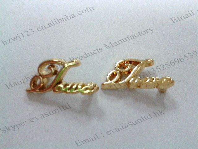 Gold Hollow Letter Metal Tags use for Handbag