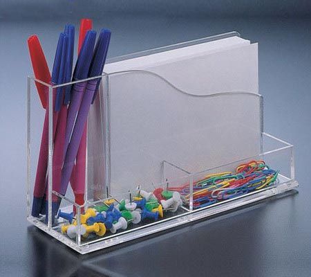 Acrylic pen holder with card holder