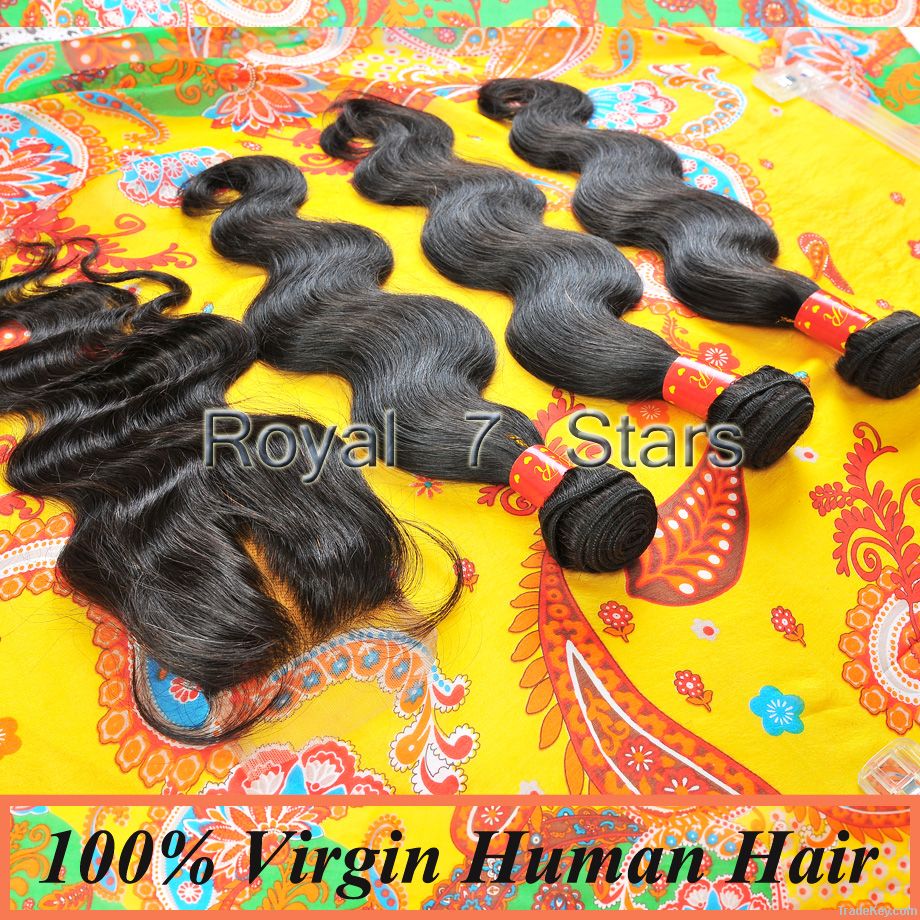 Virgin Human Hair 4pcs/lot, BodywaveLace Closure With3 pcsHair Bundles