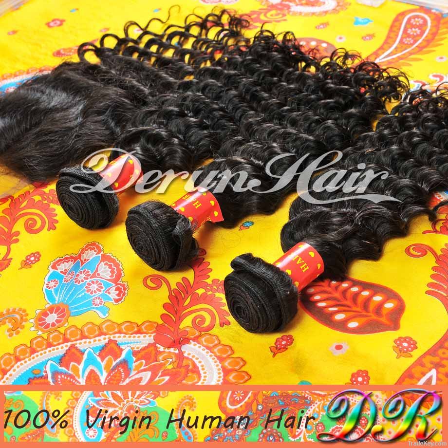 3Bundles Deep wave Virgin Human Hair Weft with Lace Closure