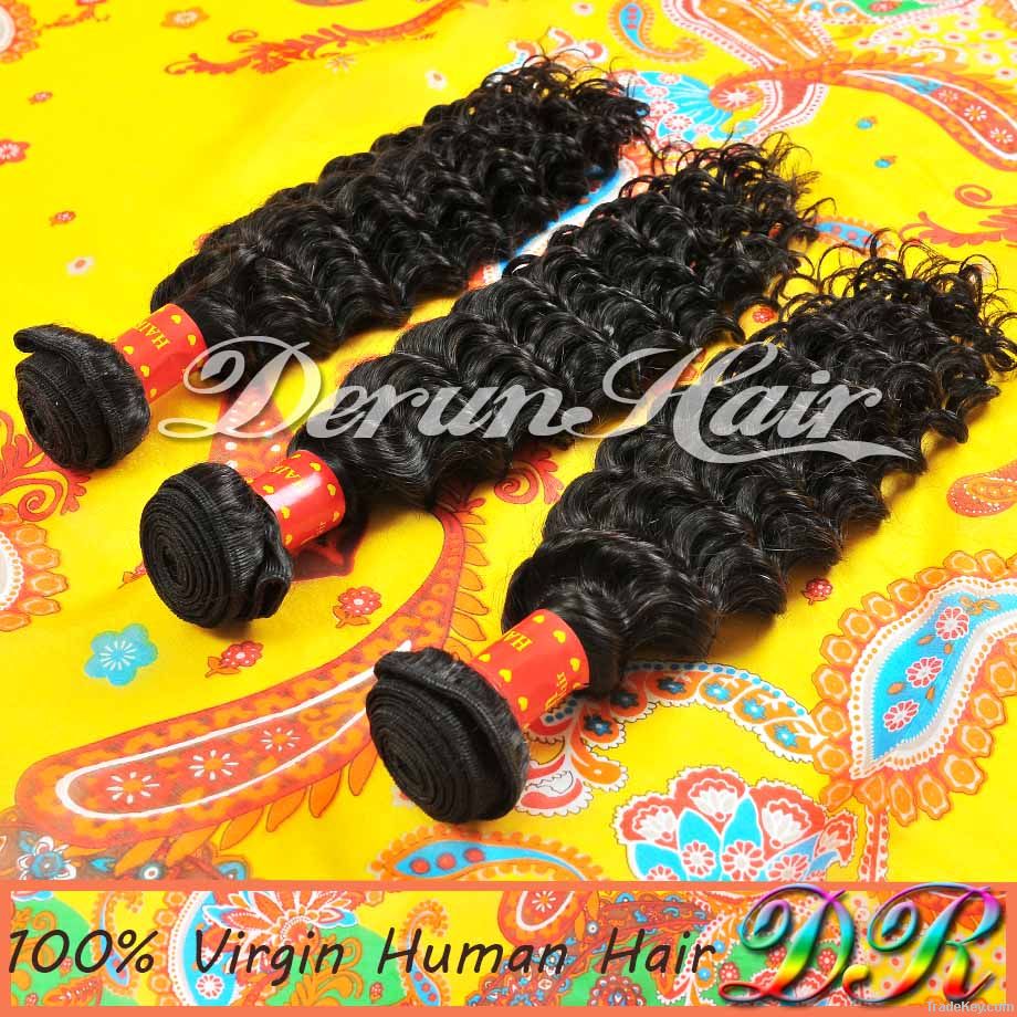 3Bundles Deep wave Virgin Human Hair Weft with Lace Closure