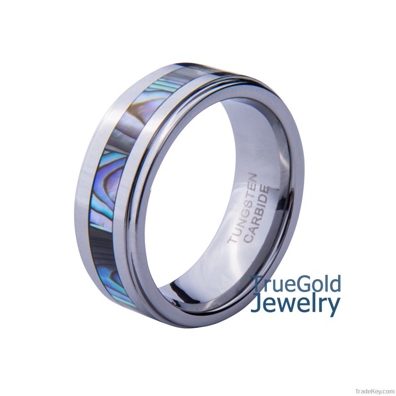 Tungsten Carbide ring, colorful shell inlay tungsten ring