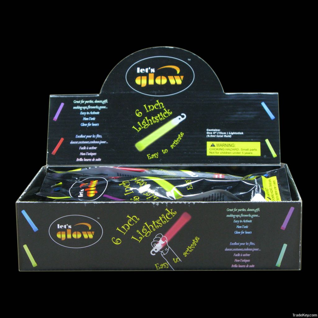 6 " Glow Stick With Hook 15x150mm 6 Inch Glow Light Stick 6 " Luminesc