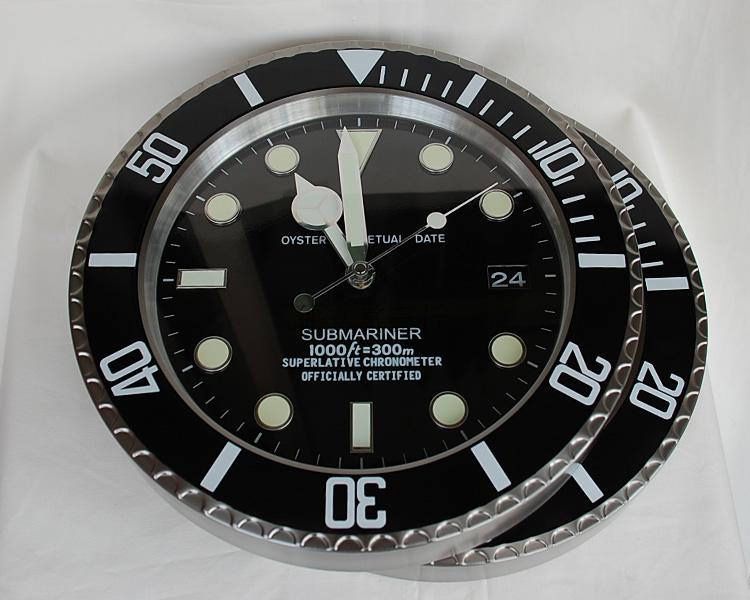 High Quality Metal Clock Luxury Watch Brand RLX SUB Limited Edition Full Black Digital Luminous Brand Wall Clock Home Decor
