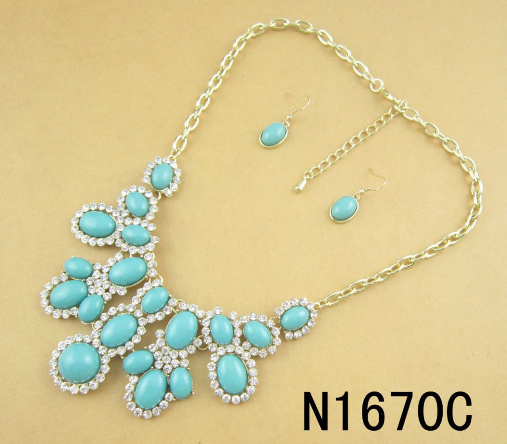 2014 fashion alloy turquoise  necklace 
