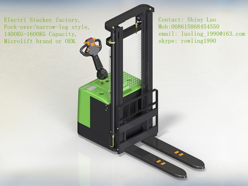 Fork-over/narrow-leg Electric Stacker, 1400KG-1600KG capacity, Microlift brand or OEM, factory direclty, made in china