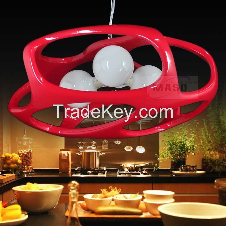 red Color and Energy Saving Light Source Indoor resin pendant lamp three lamp holders