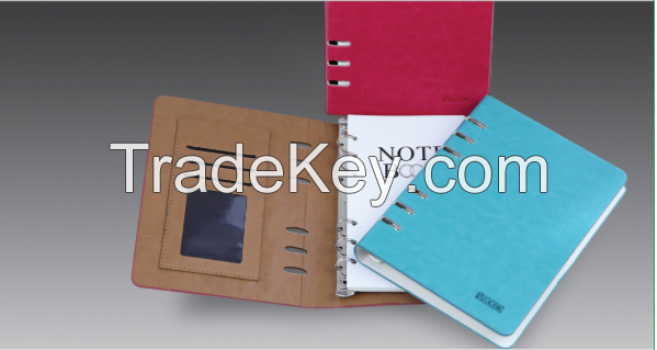 Hardcover PU leather rings binding agenda notebook