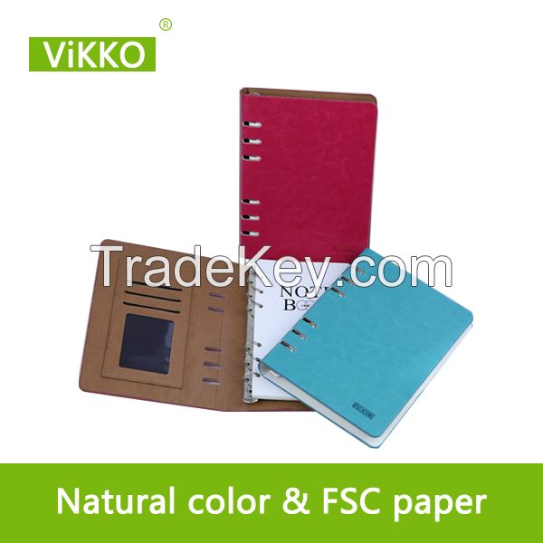 Hardcover PU leather rings binding agenda notebook