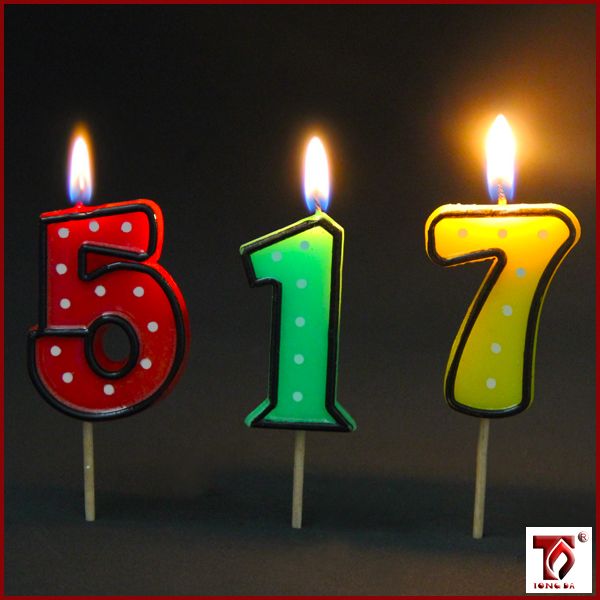 black edge colorful birthday number candles from 0-9 wholesale