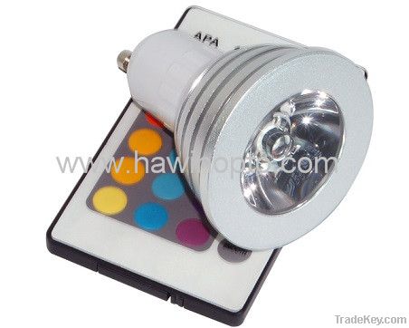 Dimmable LED spotlight RGB 3w with remote controller GU10 MR10 e27 E14